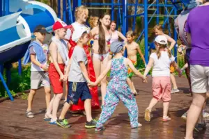 Children dance around