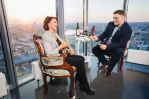 A man and a woman at a table