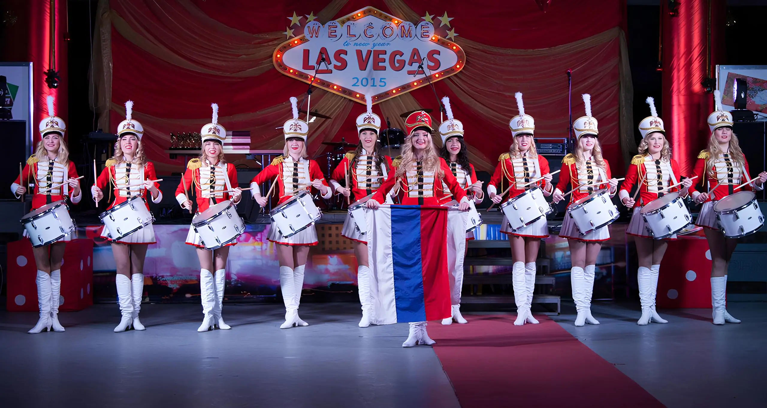 A group of girls playing drums
