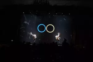 The artists are tumbling in the air