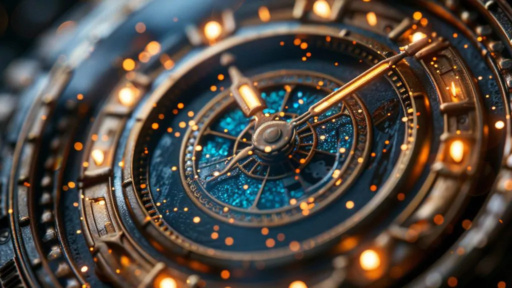 Unusual clock face illuminated by streaks of light Strange clock face with light streaks
